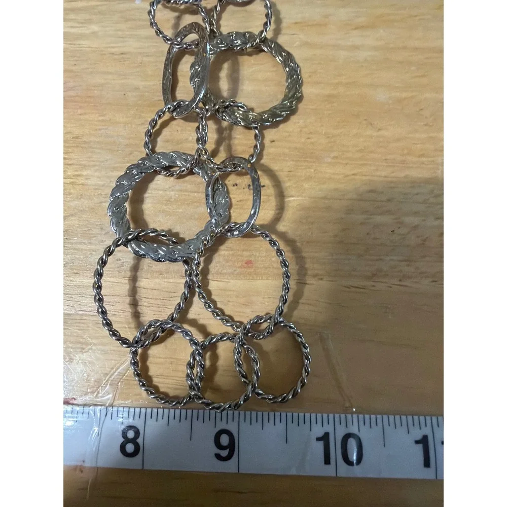 Silver Tone Textured Hammered Multi Circle Ring Long Link‎ Statement Necklace